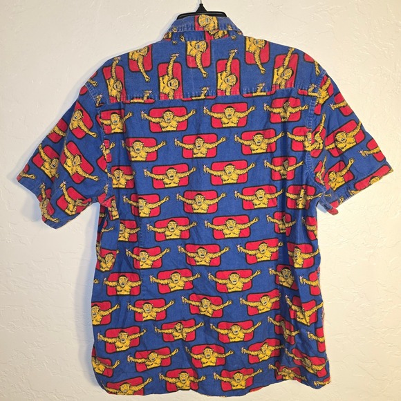 SUPER MASSIVE Mens XLARGE Blue Red Rampage Monkey Graphic SS Button Up Shirt - Picture 5 of 6